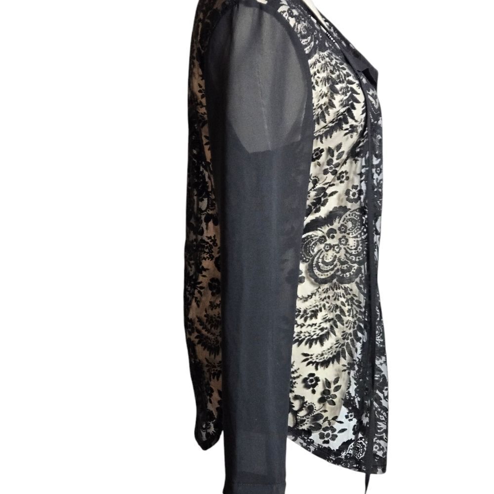 MARK Black Sheer Lace Tie Neck Blouse - Picture 3 of 6